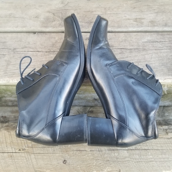 Vintage 90s y2k Bratz Lace Up Square Toe Chunky Heel Black Ankle Boots Booties - Picture 2 of 11